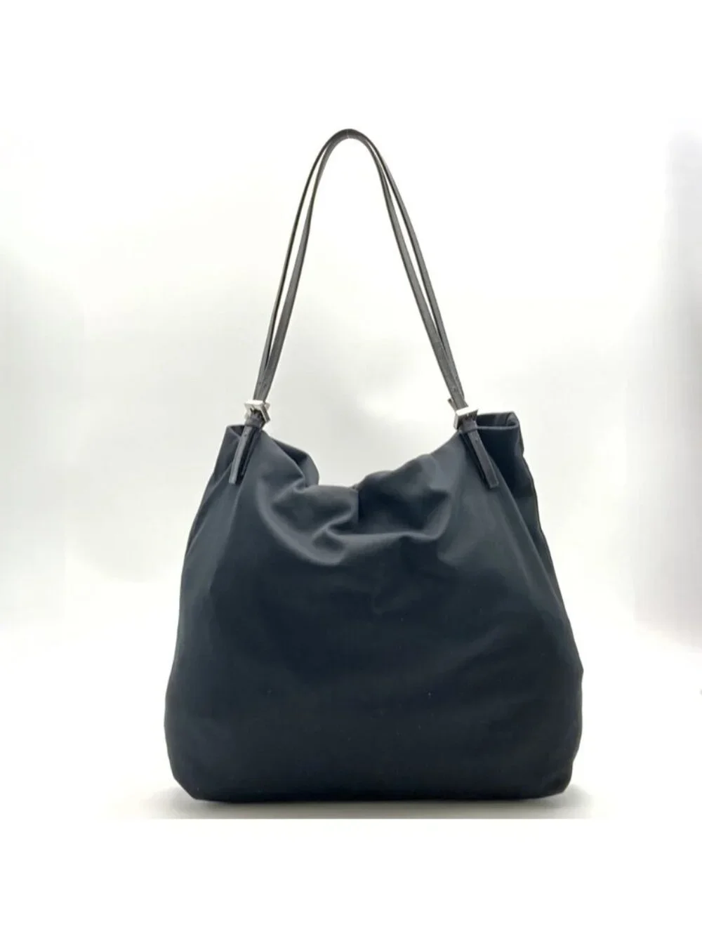 Fendi Tote Bag Cotton Jersey Leather Black Vintage